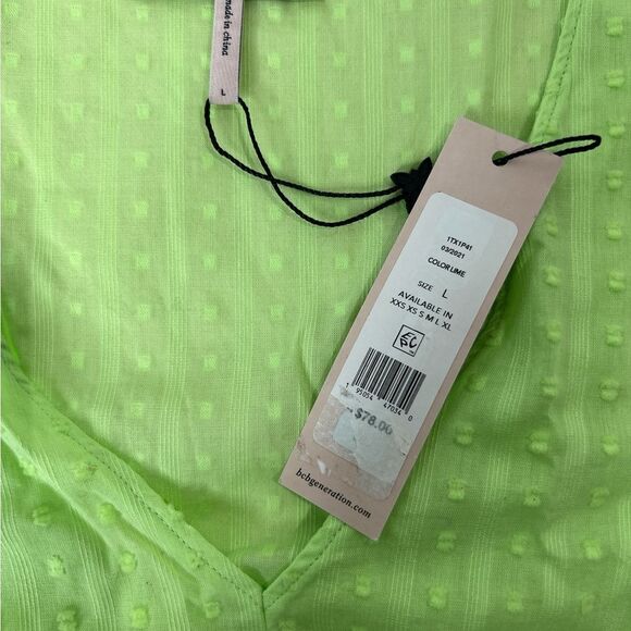 BCBGeneration Ruffled Swiss Dot Large Lime Green Chartreuse Cotton Top NEW - Picture 9 of 9